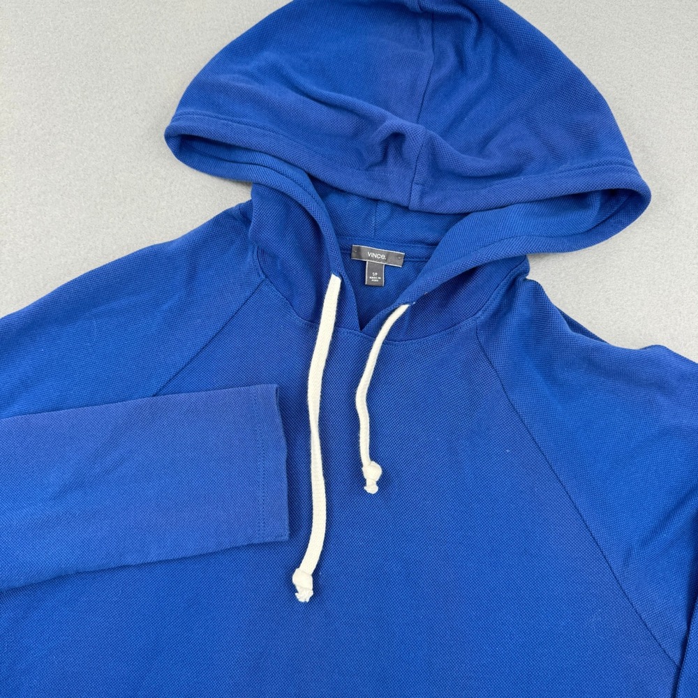 Vince Mens S‎ 100% Pima Cotton Pique Pullover Hoodie Blue Long Sleeve Sweatshirt